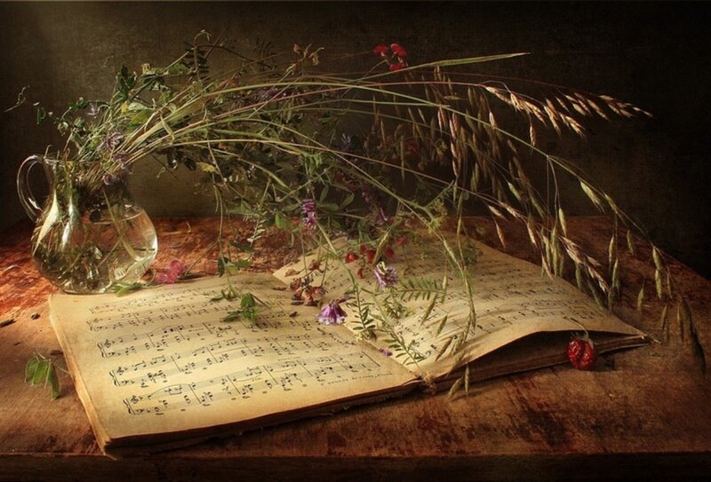 Open Music Book with Flowers