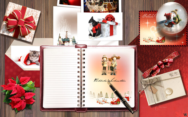Open Notebook with Christmas Cards