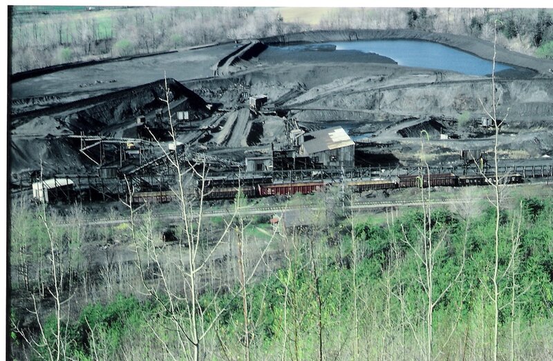 Open-pit coal mine with train