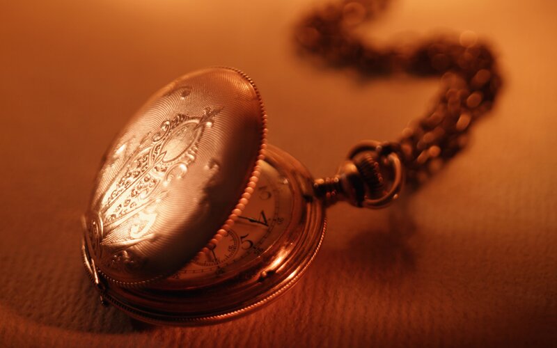 Open Pocket Watch — Gold, Dramatic, Photograph, Chain