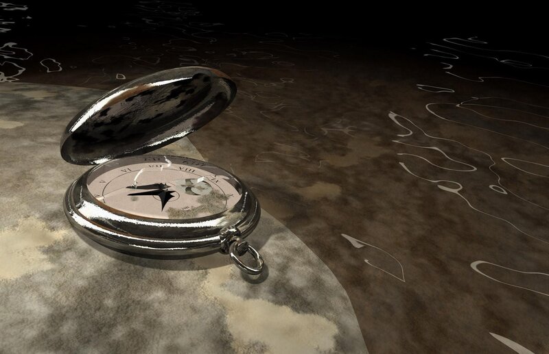 Open pocket watch on textured surface