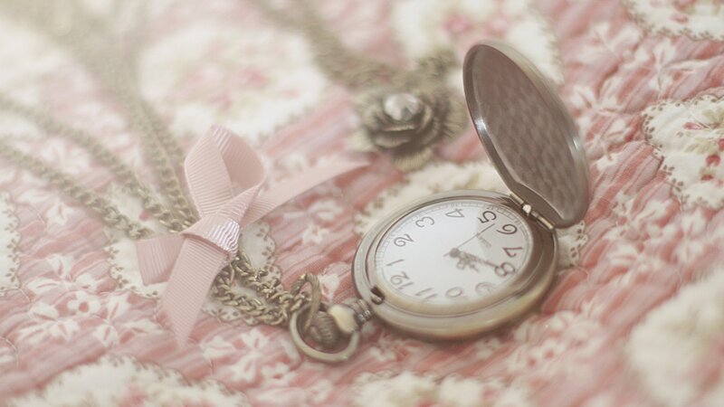 Open Pocket Watch — Pink, Serene, Photograph, Chain
