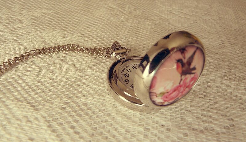 Open Pocket Watch — Silver, Calm, Photograph, Chain