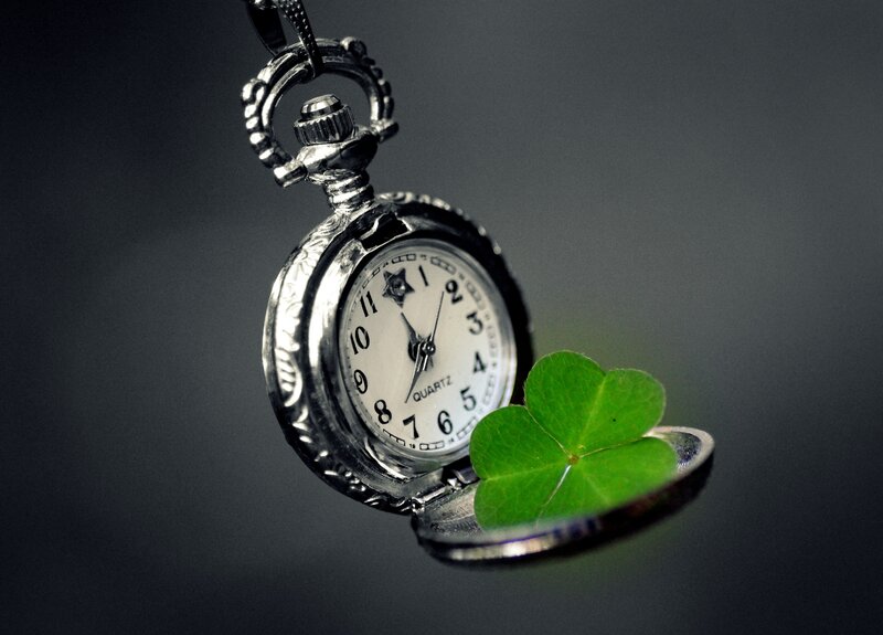 Open Pocket Watch — Silver, Dramatic, Photograph, Four-leaf Clover