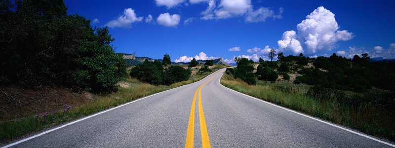Open road under blue sky