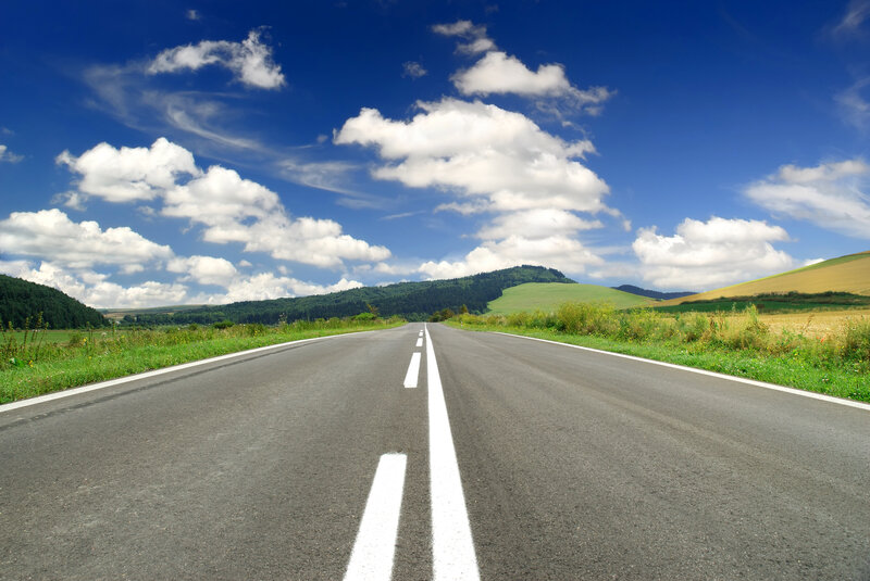 Open road under blue sky