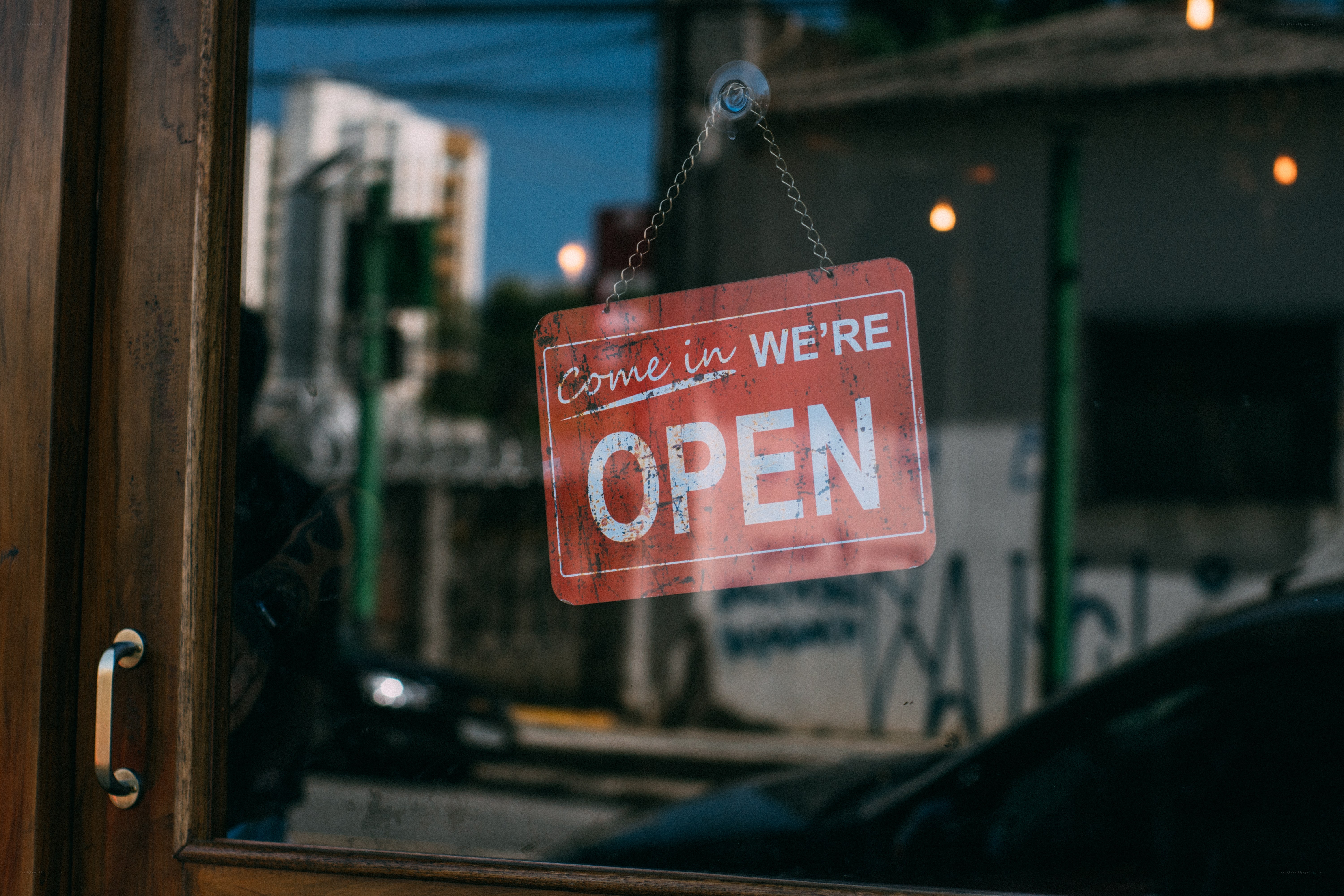 Open sign on a shop window
