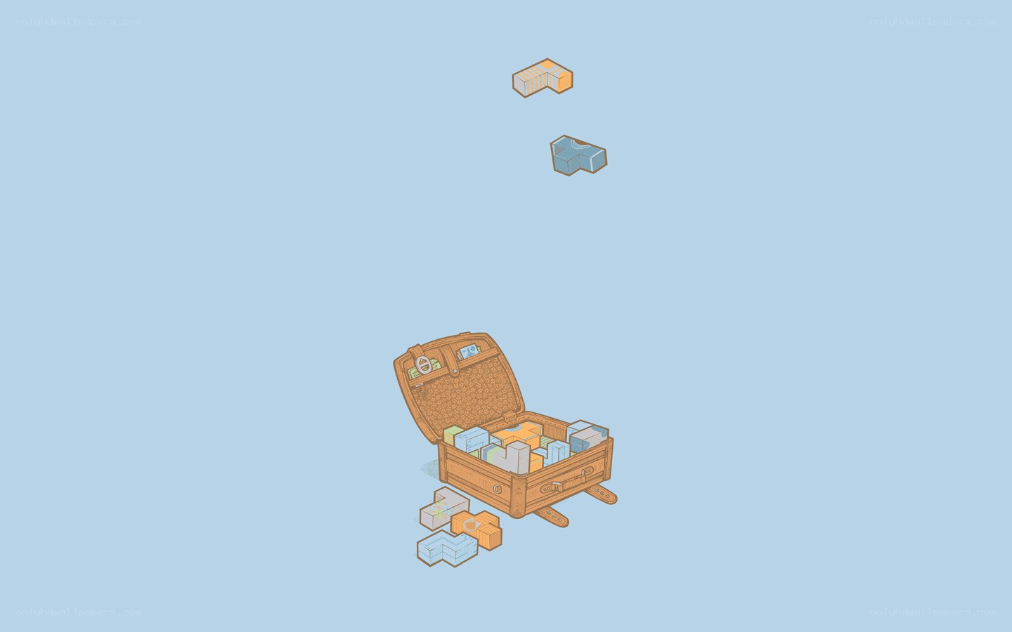 Open suitcase with blocks