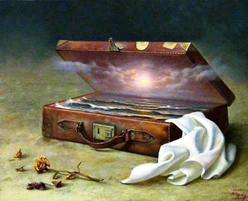 Open Suitcase with Ocean