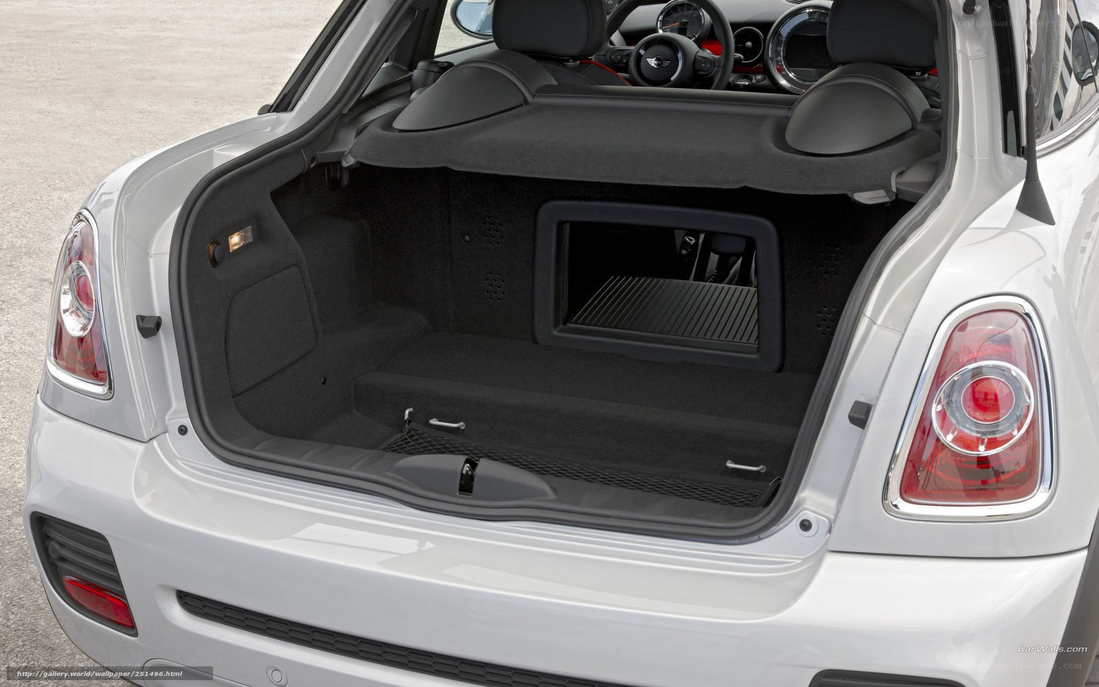 Open trunk of a white MINI