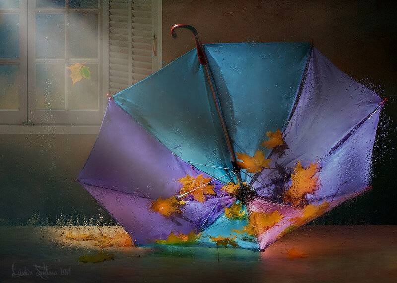 Open Umbrella with Leaves