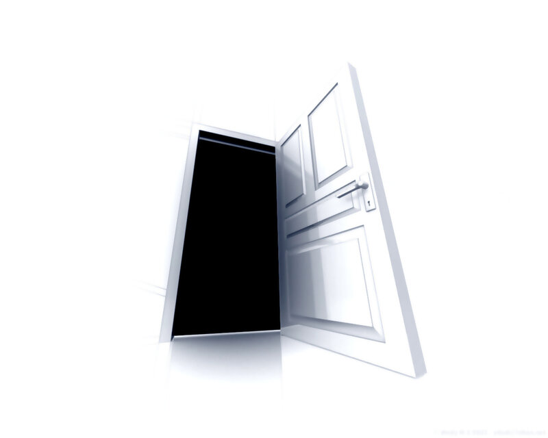 open white door to darkness