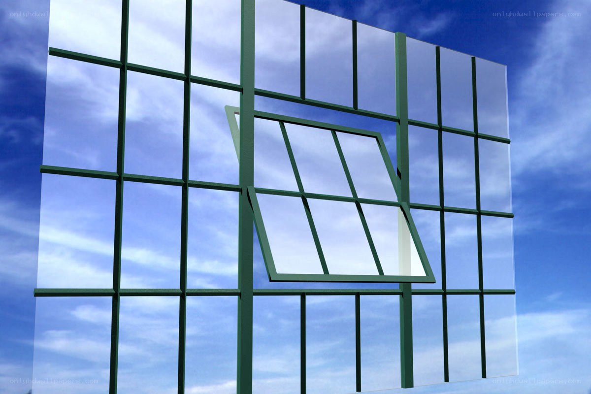 Open window on glass facade
