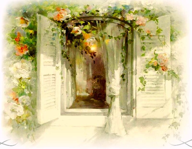 Open Window with Flowers — White