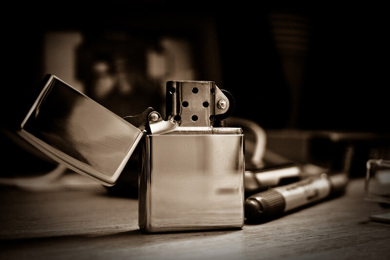 open zippo lighter on table