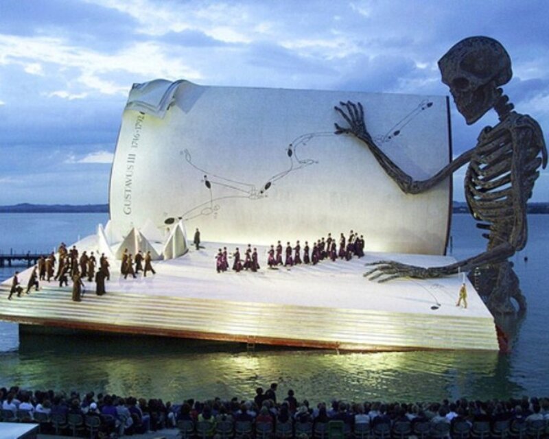 Opera stage with giant skeleton