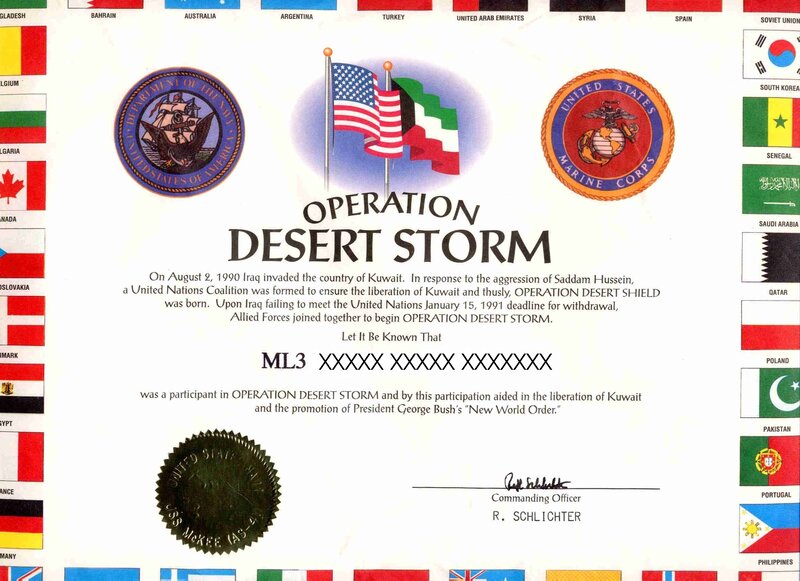 Operation Desert Storm Certificate