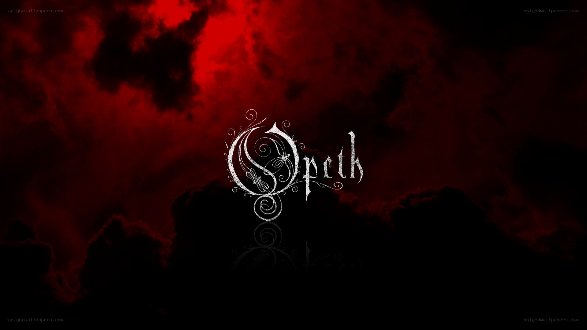 Opeth band logo on red sky