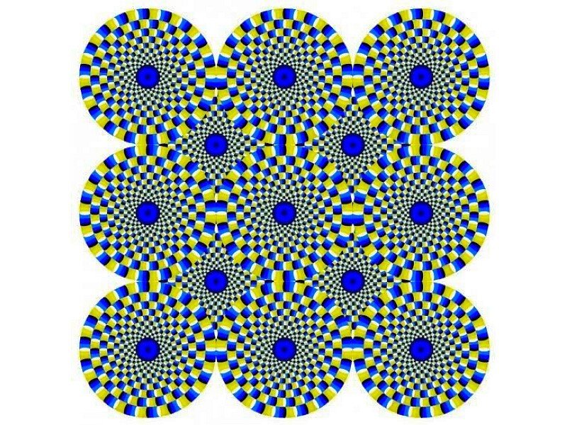 Optical Illusion Circles — Blue, Hypnotic, Abstract, Yellow