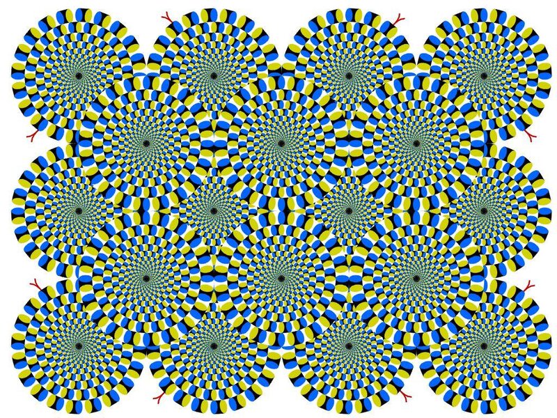Optical Illusion Pattern — Blue, Hypnotic, Abstract, Circles, Spiral, Dots, Yellow, Black