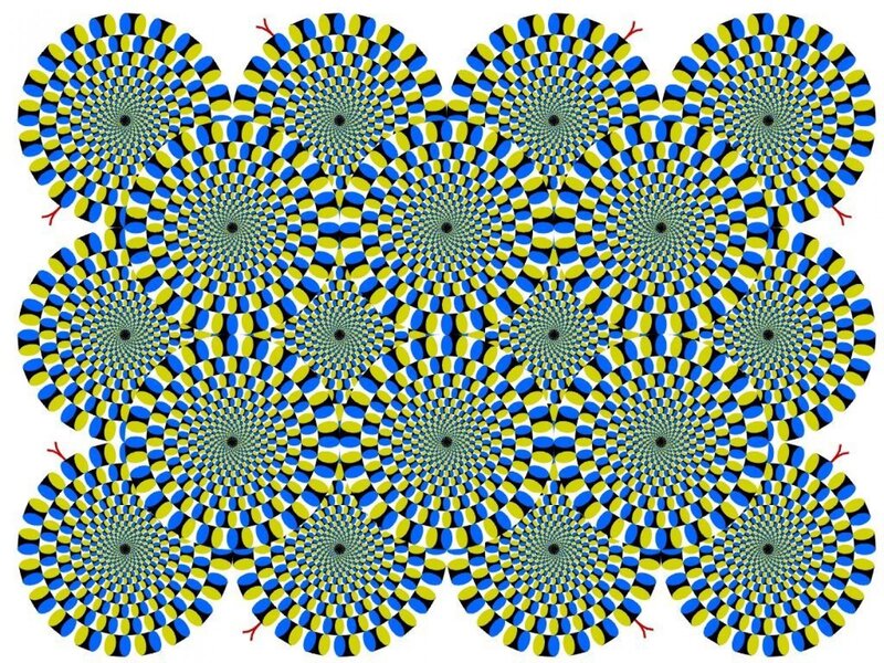 Optical Illusion Pattern — Blue, Hypnotic, Abstract, Circles, Spiral, Yellow