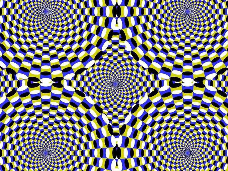 Optical Illusion Pattern — Blue, Hypnotic, Abstract, Circles, Squares, Spiral, Yellow