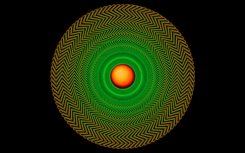 Optical illusion with green and orange circles