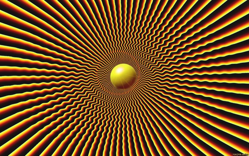 Optical illusion with yellow sphere