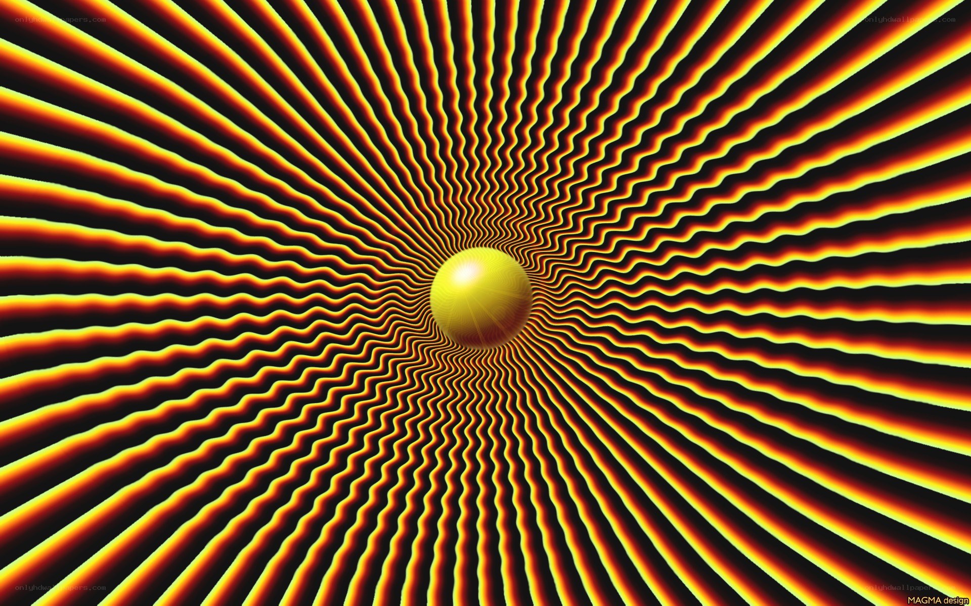 Optical illusion with yellow sphere