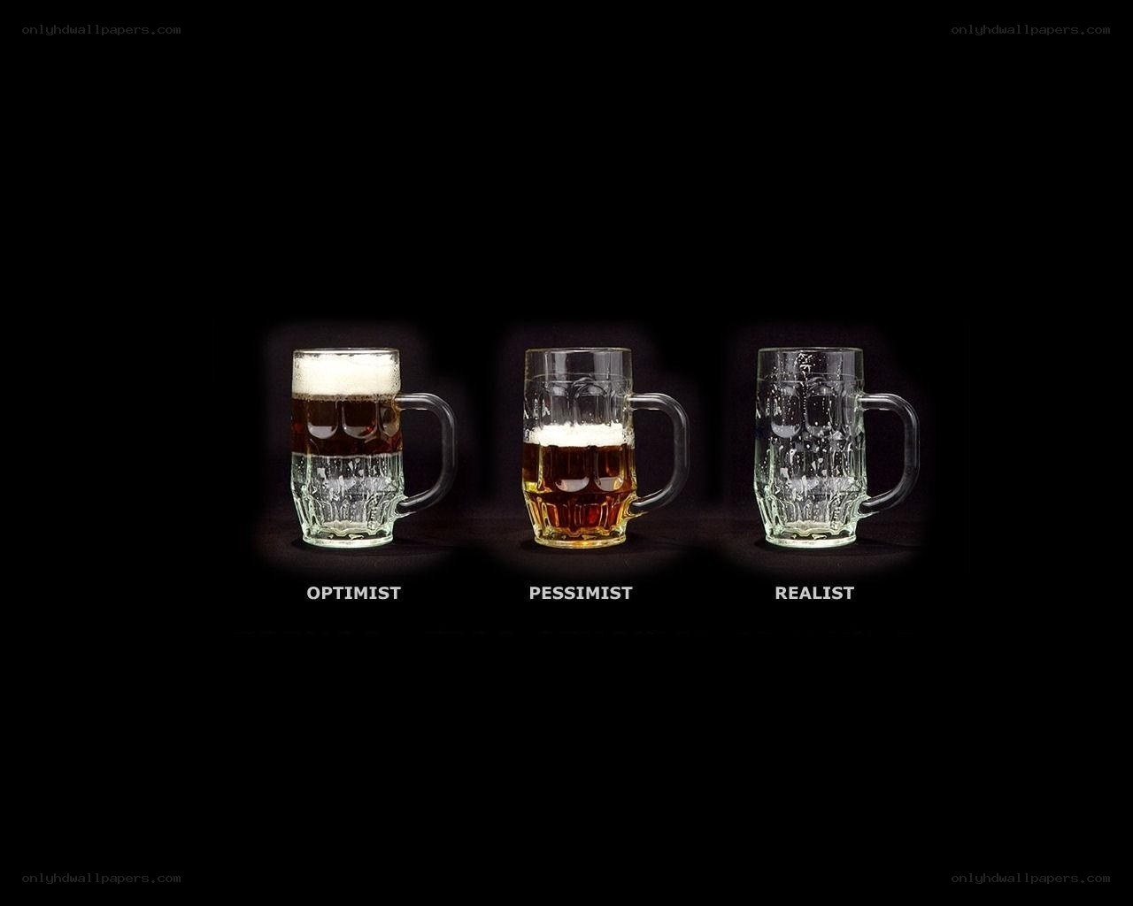 Optimist Pessimist Realist Beer Mugs
