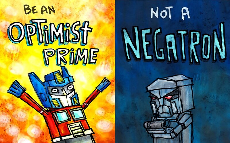 Optimus Prime and Megatron — Yellow, Dramatic, Illustration, Robot, Text, Blue