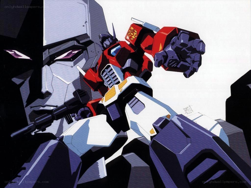 Optimus Prime confronts a Decepticon