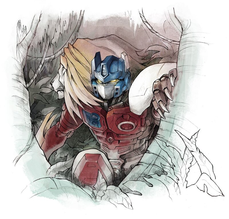Optimus Prime emerging from cave