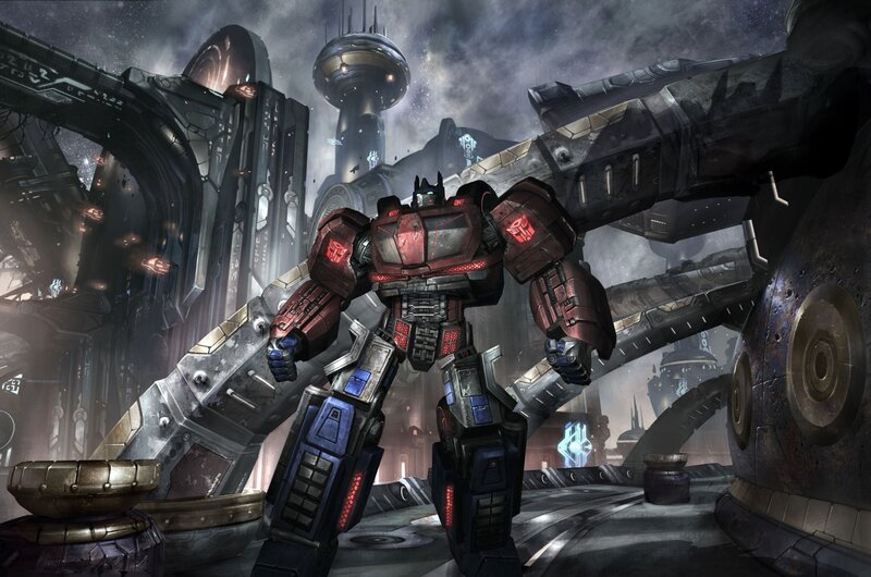 Optimus Prime in a futuristic city