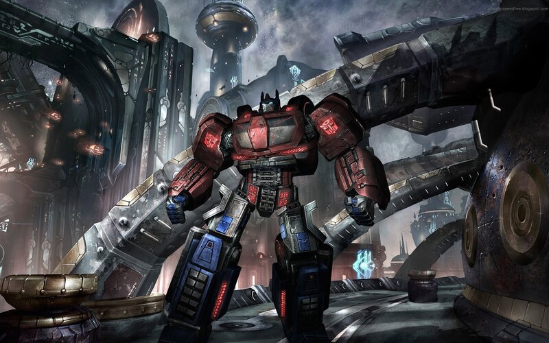 Optimus Prime in a futuristic city