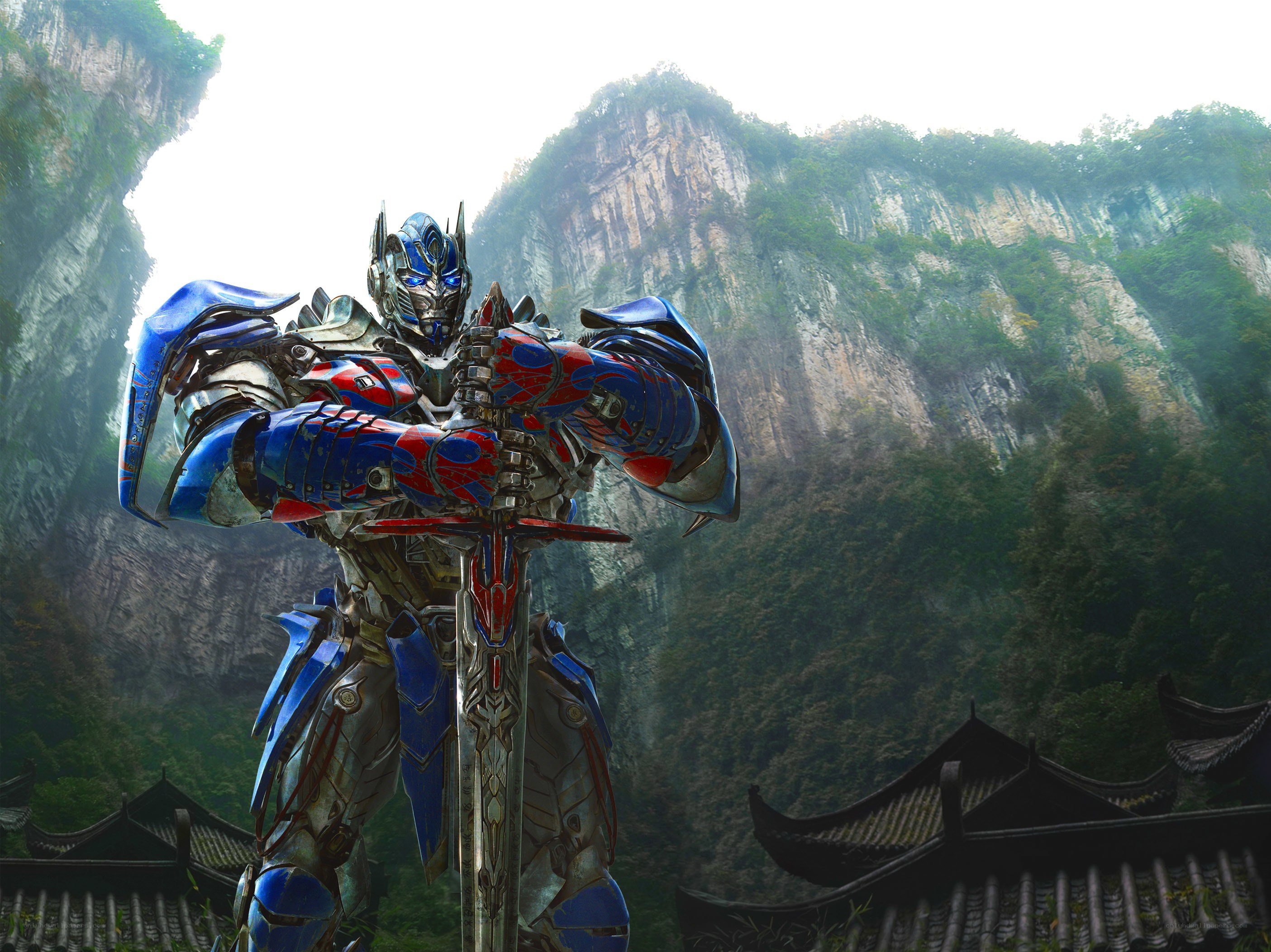 Optimus Prime in a mountain temple
