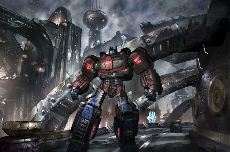 Optimus Prime in a ruined city