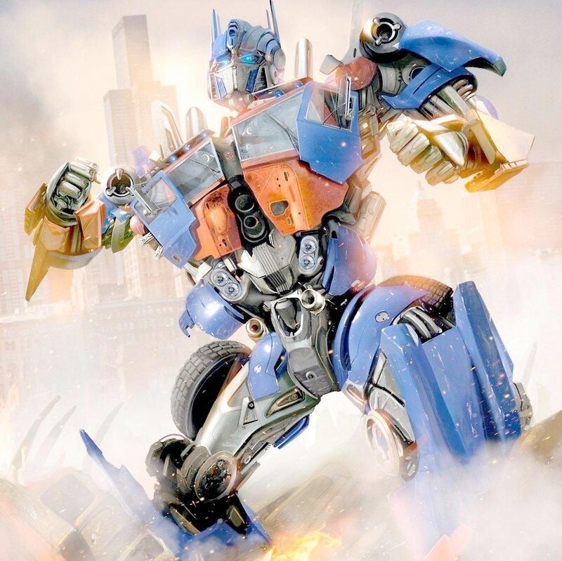 Optimus Prime Robot — Blue, Dramatic, Digital Art, City, Explosion