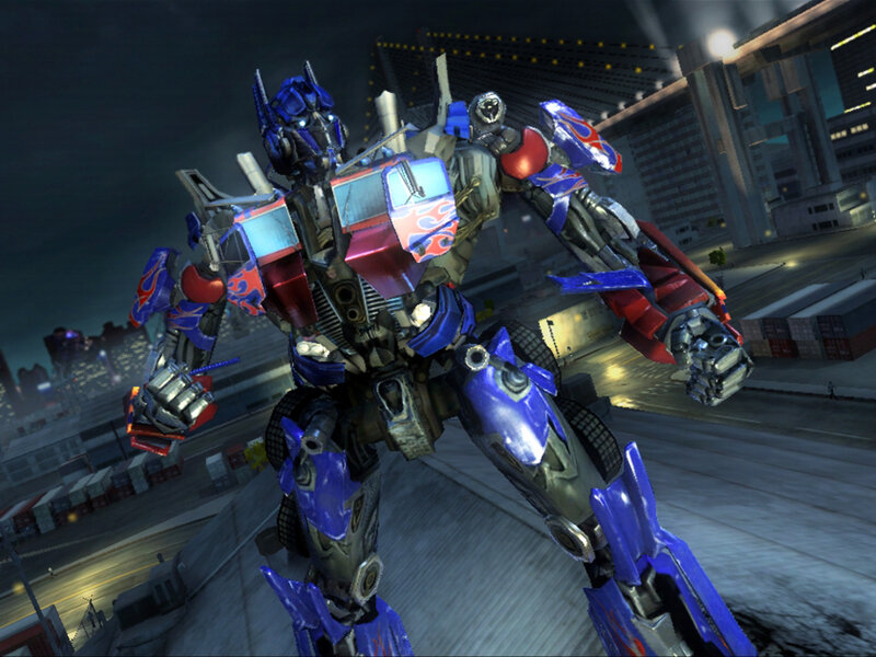 Optimus Prime Robot — Blue, Dramatic, Night
