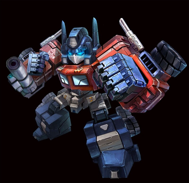 Optimus Prime Robot — Red, Dramatic, Digital Art, Guns, Chest Armor