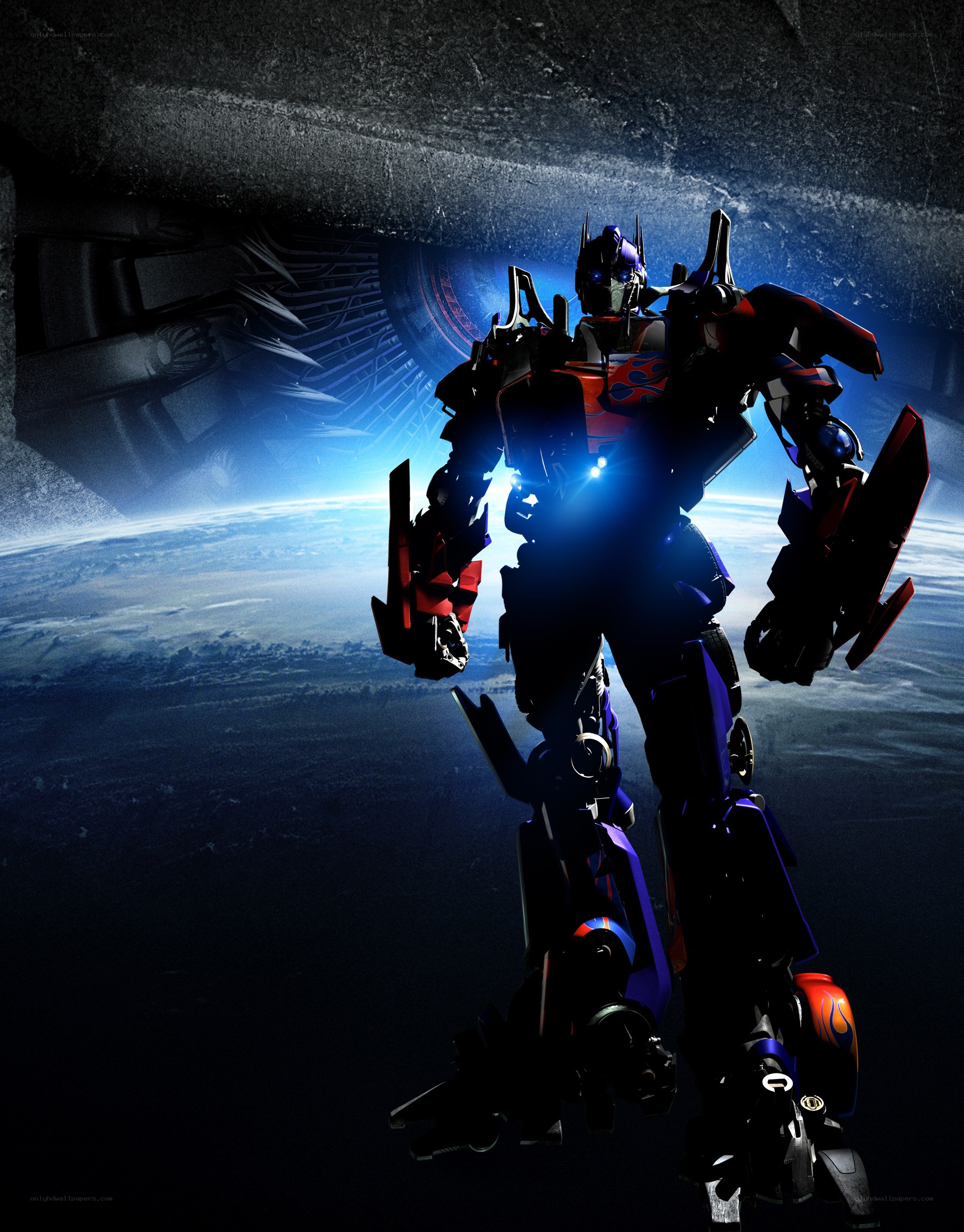 Optimus Prime stands on a spaceship