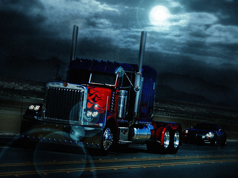 Optimus Prime truck at night