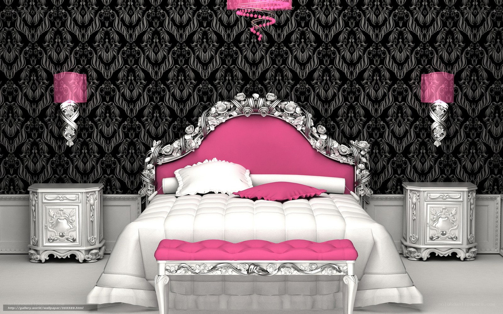 opulent pink and black bedroom