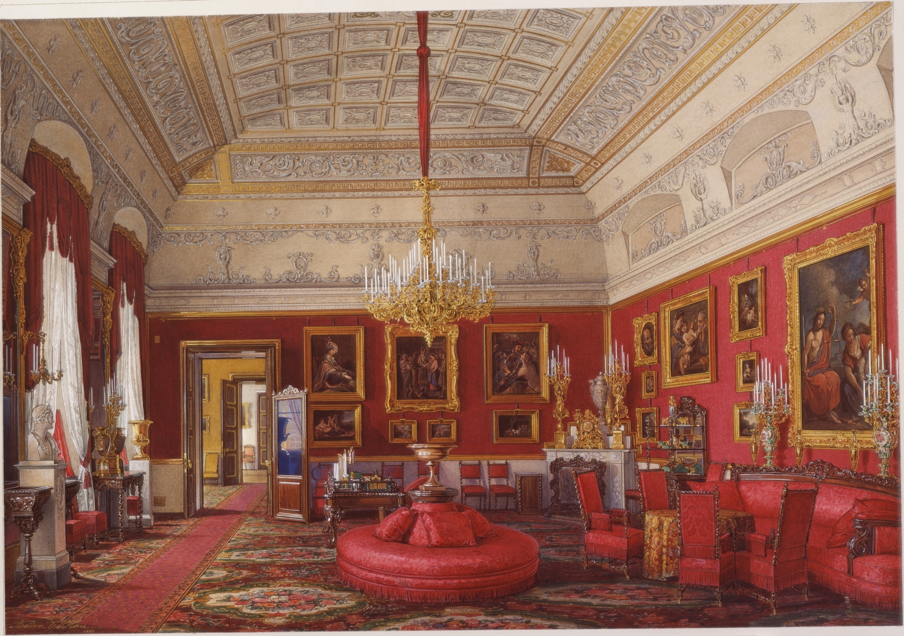 opulent red drawing room