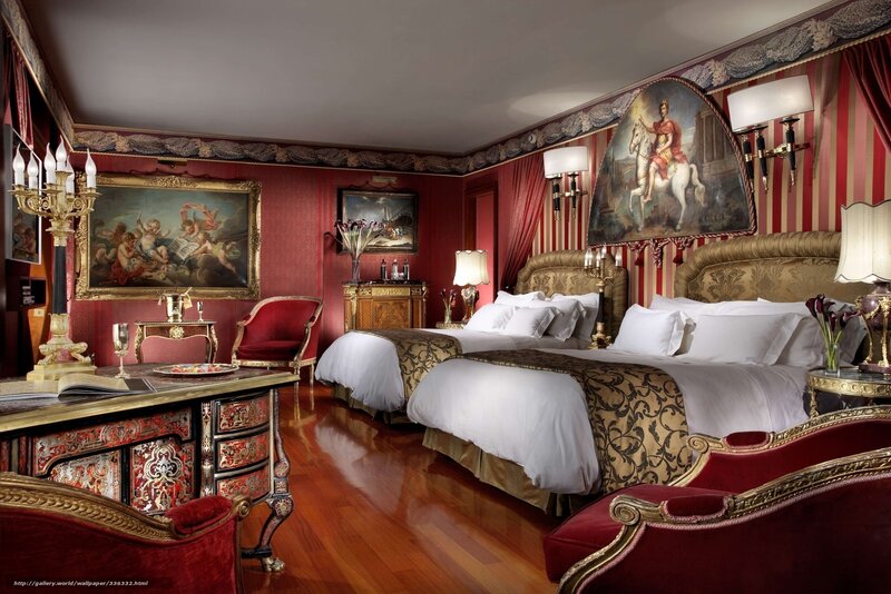 opulent red hotel room