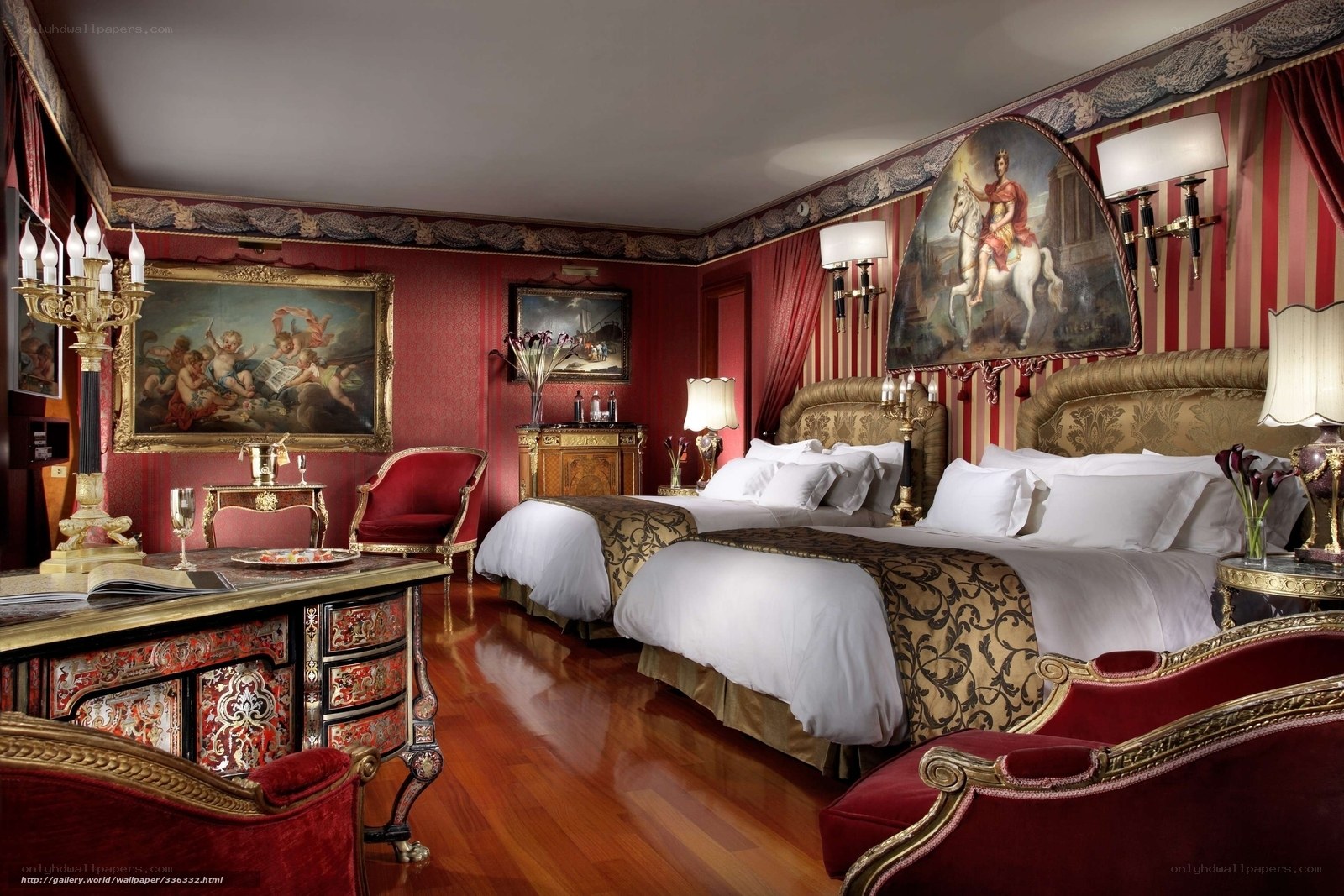 opulent red hotel room