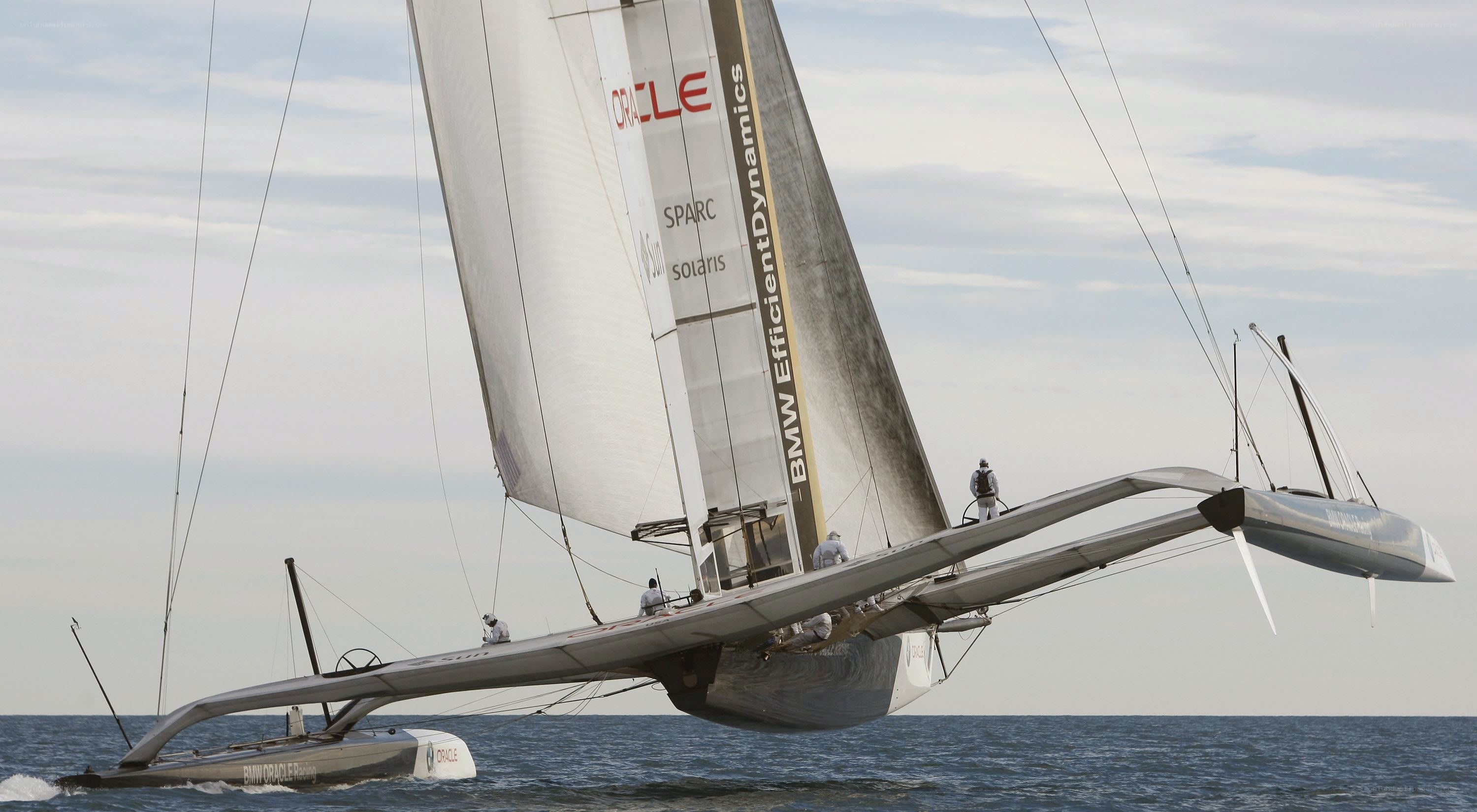 Oracle racing catamaran on water