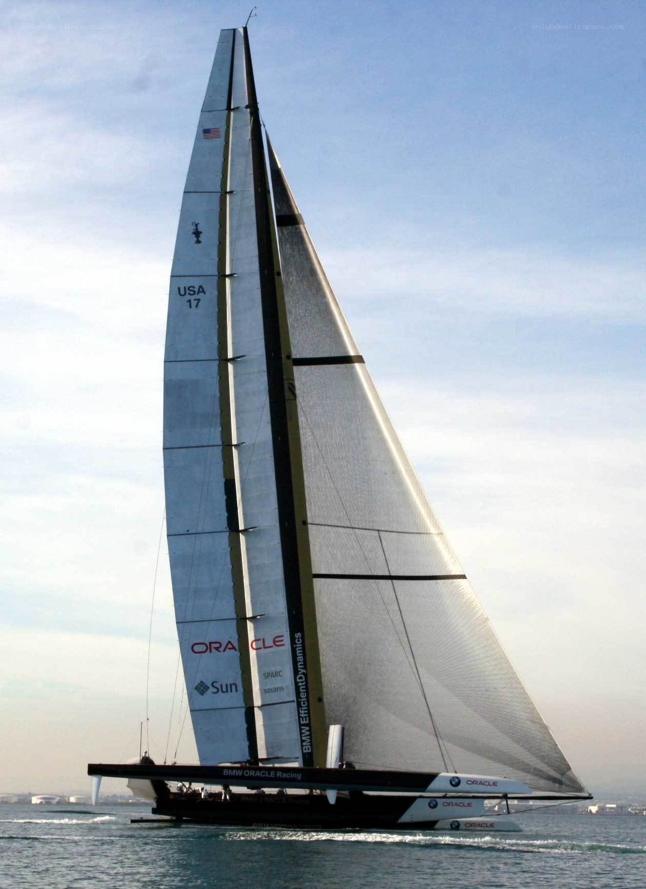 Oracle racing sailboat on water