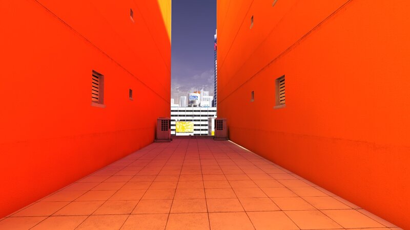 orange alley with city view