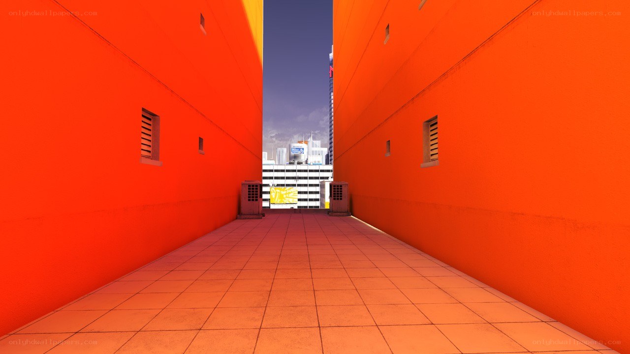 orange alley with city view